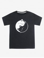 T-shirt Tunique à Imprimé Chat Dessin Animé à Manches Courtes - Noir M