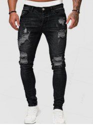 Destroyed Straight Leg Denim Pants -  