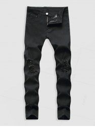 Casual Ripped Button Zipper Jeans -  