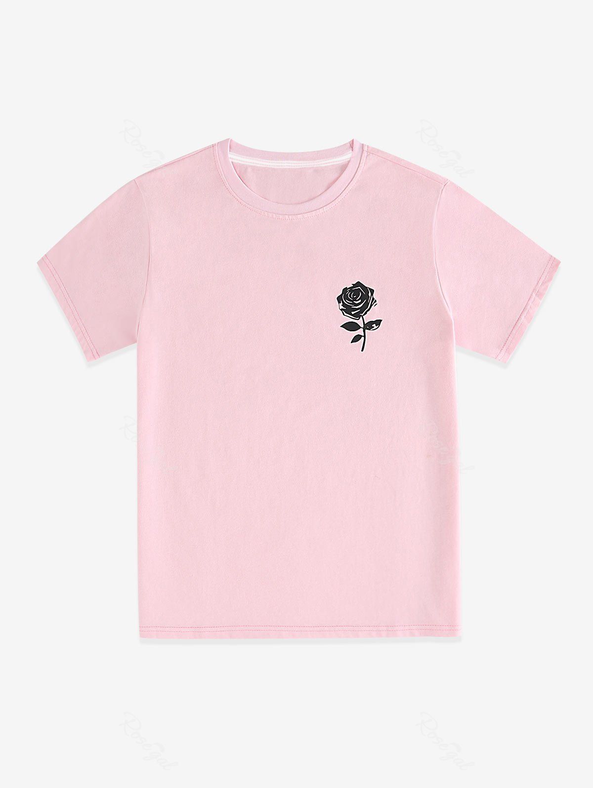 T-Shirt de Base Unisexe à Imprimé Rose de Grande Taille Rose clair M