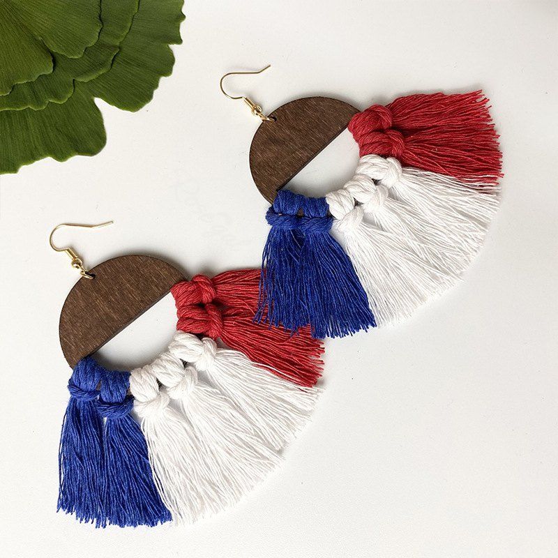 Trendy USA Independence Day Tassels Bohemian Dangle Earrings  