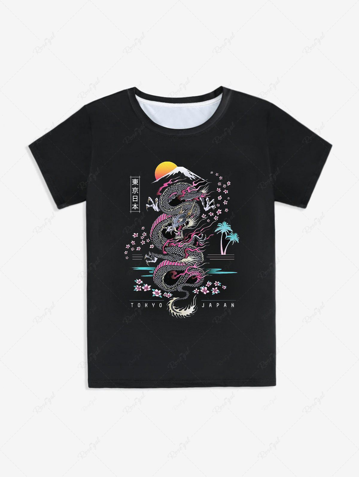 T-shirt Unisexe à Imprimé Dragon Tokyo à Manches Courtes Noir 6XL