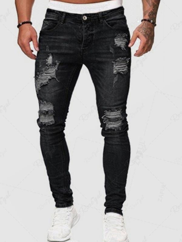 Online Destroyed Straight Leg Denim Pants  