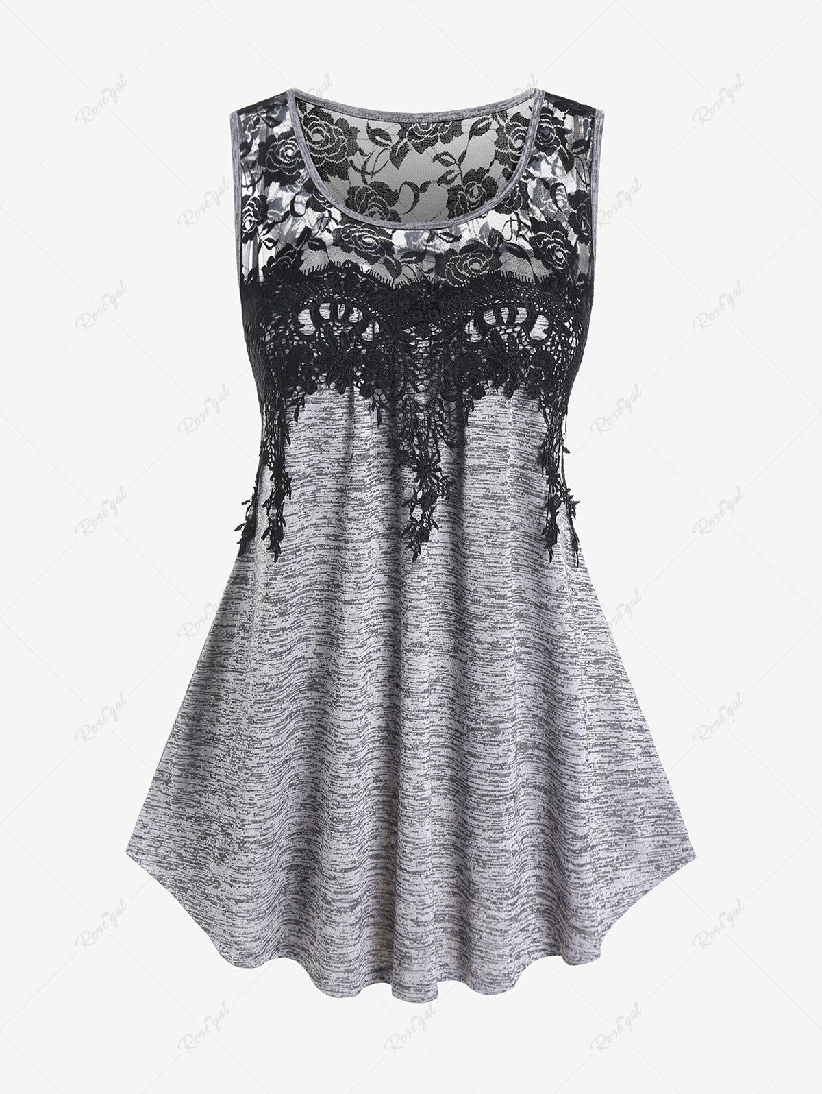 Outfit Plus Size Lace Panel Space Dye High Low Tank Top  