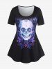 Skull Printed Gothic Tee and Skull Printed Skinny Leggings Plus Size Summer Outfit -  