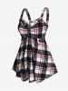 Plus Size Zippered Chains Plaid Tank Top -  