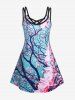 Plus Size 3D Flower Printed Crisscross Sleeveless A Line Dress -  