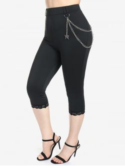 Plus Size Gothic Chains Lace Trim Capri Leggings - BLACK - L | US 12