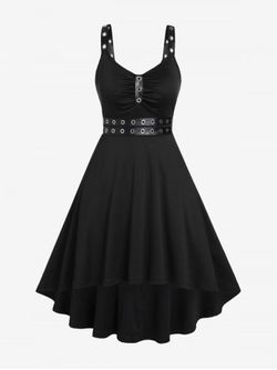 Plus Size Grommets High Low Vintage 1950s Pin Up Dress - BLACK - L | US 12