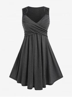 Plus Size Lace Panel Cross Sleeveless A Line Casual Dress - GRAY - L | US 12