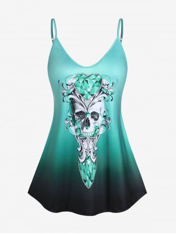 Plus Size 3D Glitter Sparkles Skull Printed Tank Top - LIGHT GREEN - 4XL
