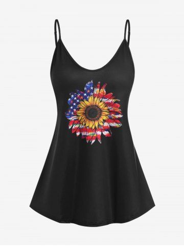 Plus Size American Flag Sunflower Print Patriotic Tank Top