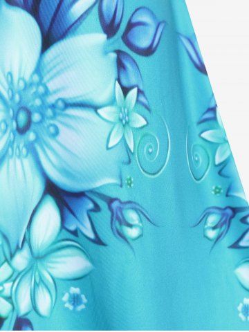 Plus Size 3D Butterfly Flower Print Crisscross A Line Sleeveless Dress