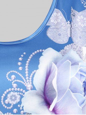 Plus Size Floral Print Colorblock Tee