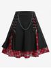 Plus Size Gothic Chains Lace Up Layered Plaid Skirt -  