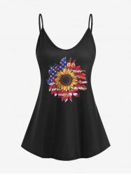 Plus Size American Flag Sunflower Print Patriotic Tank Top -  