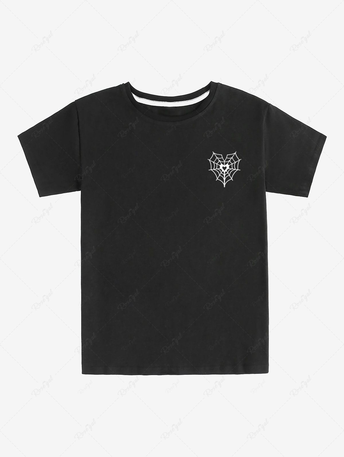 T-shirt Unisexe à Imprimé Toile de Cœur à Manches Courtes Noir 2XL
