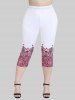 Tribal Floral Print T-shirt and Tribal Floral Print High Waist Capri Leggings Plus Size Summer Outfit -  