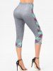 Plaid Print Insert Cut Out Colorblock Elastic Waist Summer Casual Capri Leggings -  