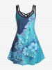 Plus Size 3D Butterfly Flower Print Crisscross A Line Sleeveless Dress -  