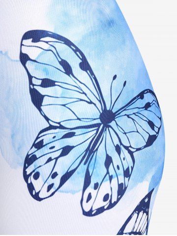 Plus Size High Waist Butterfly Print Skinny Capri Leggings