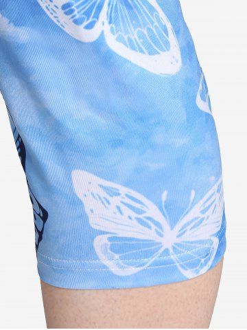 Plus Size High Waist Butterfly Print Skinny Capri Leggings