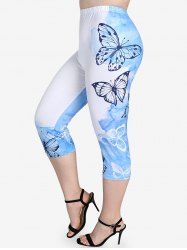 Legging Corsaire Moulant à Imprimé Papillon à Taille Haute de Grande Taille - Bleu clair 3X | US 22-24