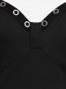 T-shirt Asymétrique Panneau en Dentelle Grande Taille à Lacets avec Œillet - Noir 