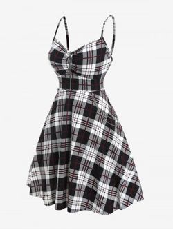 Plus Size Plaid Half Zipper Backless Vintage Sleeveless Dress - BLACK - M | US 10