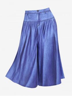Plus Size High Waist 3D Denim Print Capri Wide Leg Culotte Pants - BLUE - 3X | US 22-24