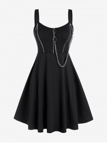 Plus Size&Curve Punk Zippered Chain Sleeveless Dress - BLACK - L