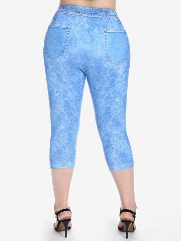 Plus Size 3D Jeans Floral Printed Capri Leggings