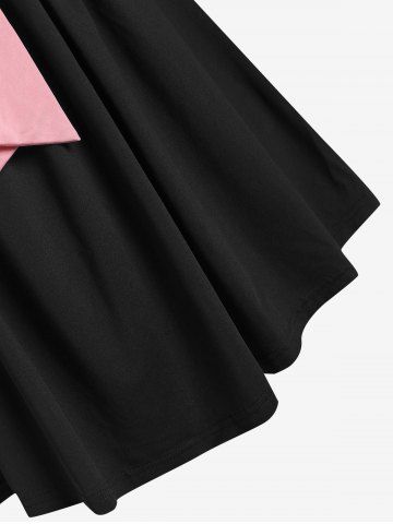 Plus Size Ruffled Cold Shoulder Bowknot Colorblock Tee