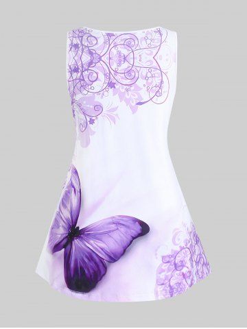 Plus Size Butterfly Print Lace Panel Tank Top