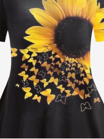 Plus Size Sunflower Butterfly Print Tee