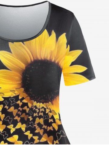 Plus Size Sunflower Butterfly Print Tee