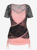 Gothic Crossover Sheer Lace Skull Tee and Cinched Tank Top Set -  