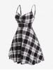 Plus Size Plaid Half Zipper Backless Vintage Sleeveless Dress -  