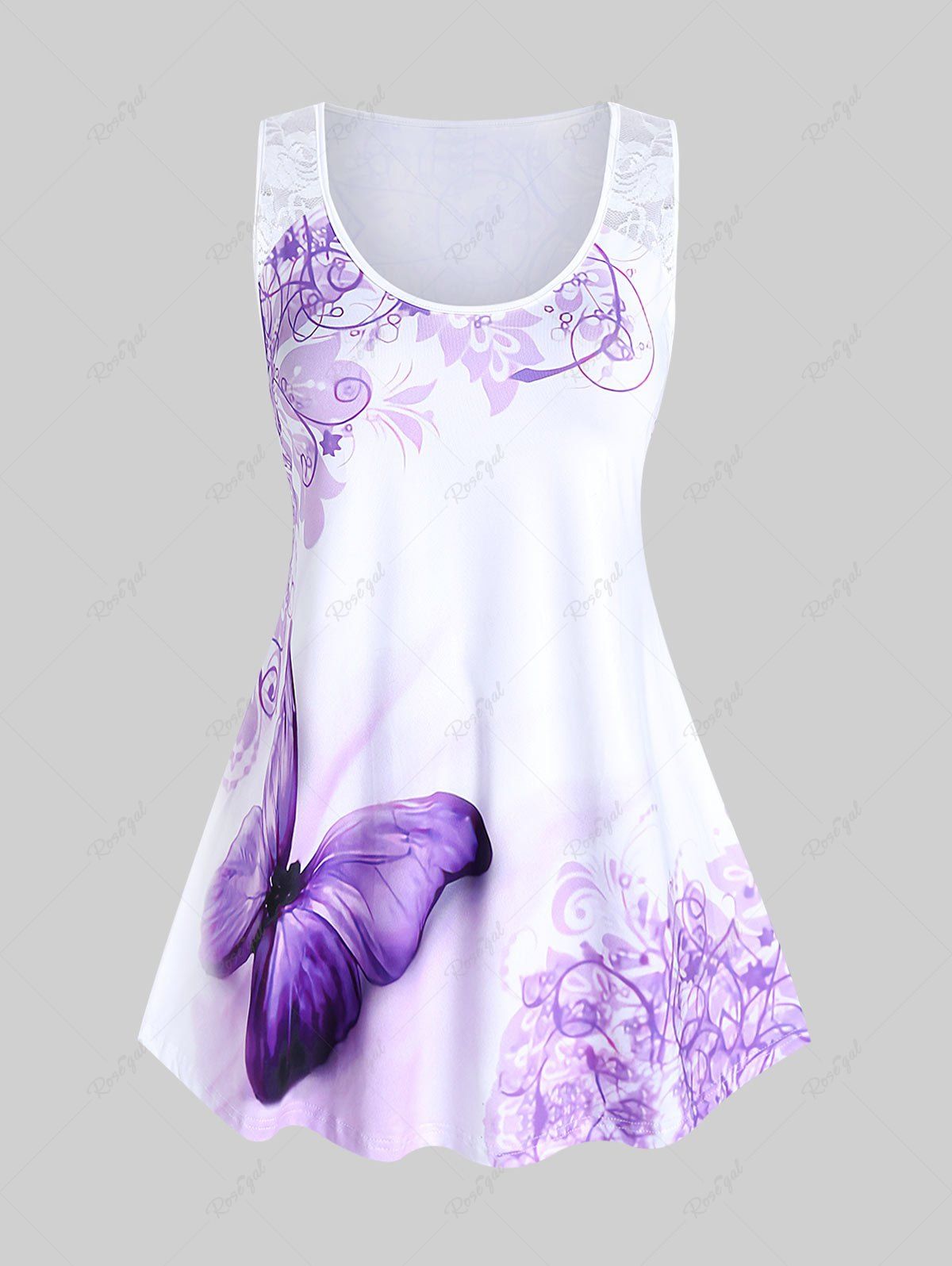 Outfits Plus Size Butterfly Print Lace Panel Tank Top  