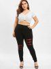 Plus Size Ripped Plaid Panel Leggings -  