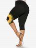 Plus Size High Waist Sunflower Print Capri Leggings -  