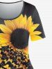 T-shirt à Imprimé Tournesol Papillon de Grande Taille - Noir L | US 12