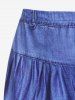 Pantalon Corsaire à Imprimé 3D Denim à Taille Haute de Grande Taille à Jambe Large - Bleu 