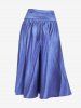 Plus Size High Waist 3D Denim Print Capri Wide Leg Culotte Pants -  