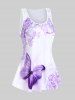 Plus Size Butterfly Print Lace Panel Tank Top -  