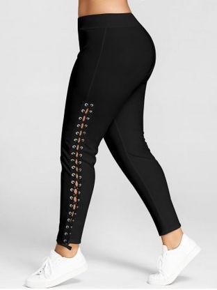 Plus Size High Rise Grommets Lace Up Skinny Pants