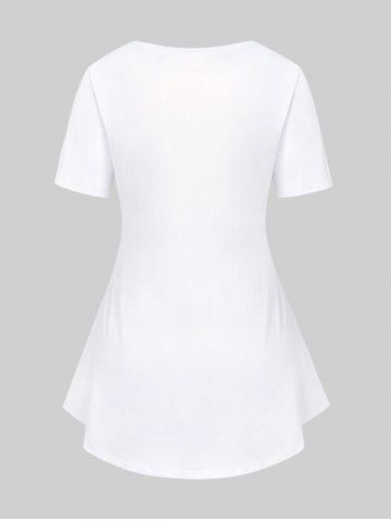 Plus Size Flower Cat Printed Short Sleeves Tee