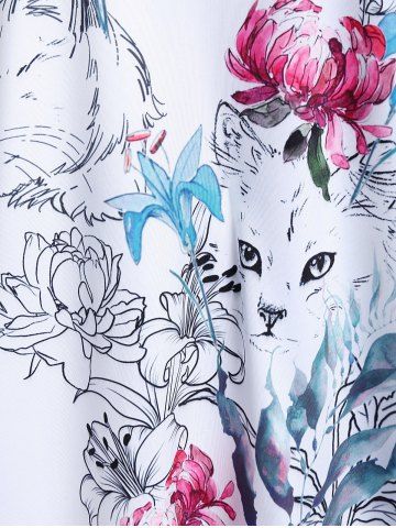 Plus Size Flower Cat Printed Short Sleeves Tee