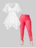Flower Lace Sleeve Handkerchief Tee and Colored Jeans Plus Size Summer Outfit -  