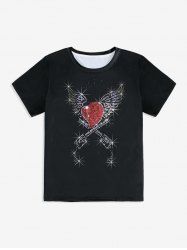 T-shirt à Imprimé 3D Fumée et Cœur Brillant Unisexe - Noir XL
